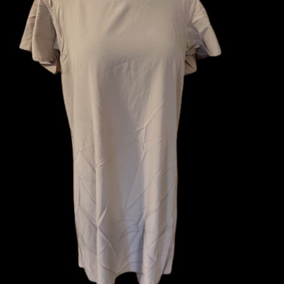 Taupe Open Low Back with Ruffle Midi Dress - Picture 2 of 12